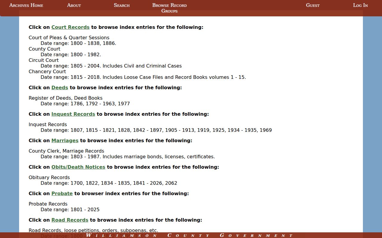 Williamson County Archives court record groups
