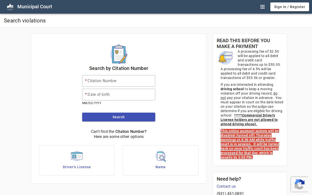 Spring Hill municipal traffic citation search