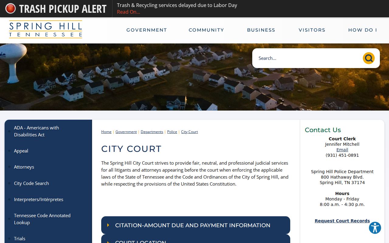 Spring Hill court docket City Court page